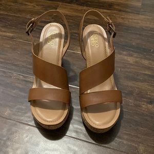 BRAND NEW Franco Sarto. Size 10. Brown. 4” wedge sandal.